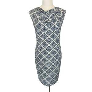 Peserico Cowl-Neck Sheath Dress Geometric Sleeveless Made in Italy 44 (US 8)